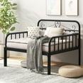 thumbnail image 6 of Canddidliike Extendable Metal Daybed to Twin Size Bed with Guardrails and Armrests, Trundle Bed Frame for Bedroom, Black, 6 of 11