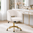 thumbnail image 4 of KCC Upholstered Velvet Vanity Chair, Adjustable Swivel Office Chair with Gold Metal Base and Wheels for Makeup Room, Home Office(Cream), 4 of 10