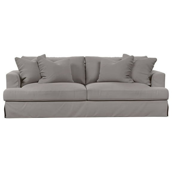 Sunset Trading Newport 94" Fabric Slipcovered Recessed Fin Arm Sofa in Gray