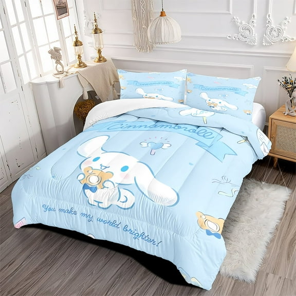 NEW 3-Piece Cinnamoroll Bedding Set for All Season Comfy Blue Comforter Sets Twin/Twin XL