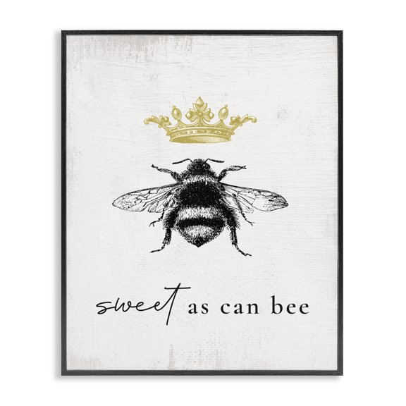 Stupell Industries Shabby Chic Sweet as Can Bee Phrase Royal Crown Insect Black Framed Giclee Art, 11 x 14, by Lil' Rue