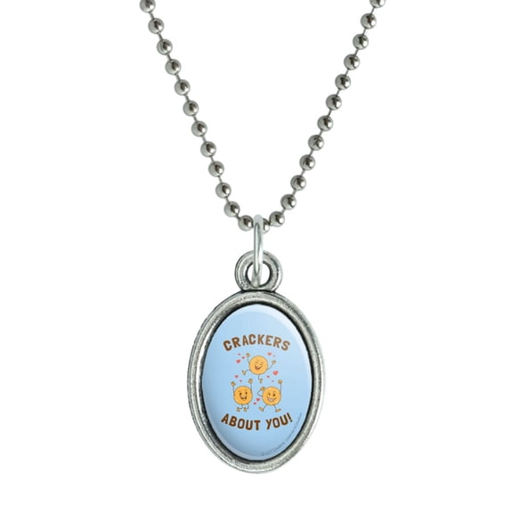 Crackers About You Crazy Love Funny Humor Antiqued Oval Charm Pendant with Chain