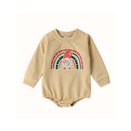 

LWXQWDS Newborn Baby Boy Girl Christmas Romper Jumpsuit Cute Rainbow Gnome Print Long Sleeve Bodysuit Autumn Clothes Apricot 3-6 Months