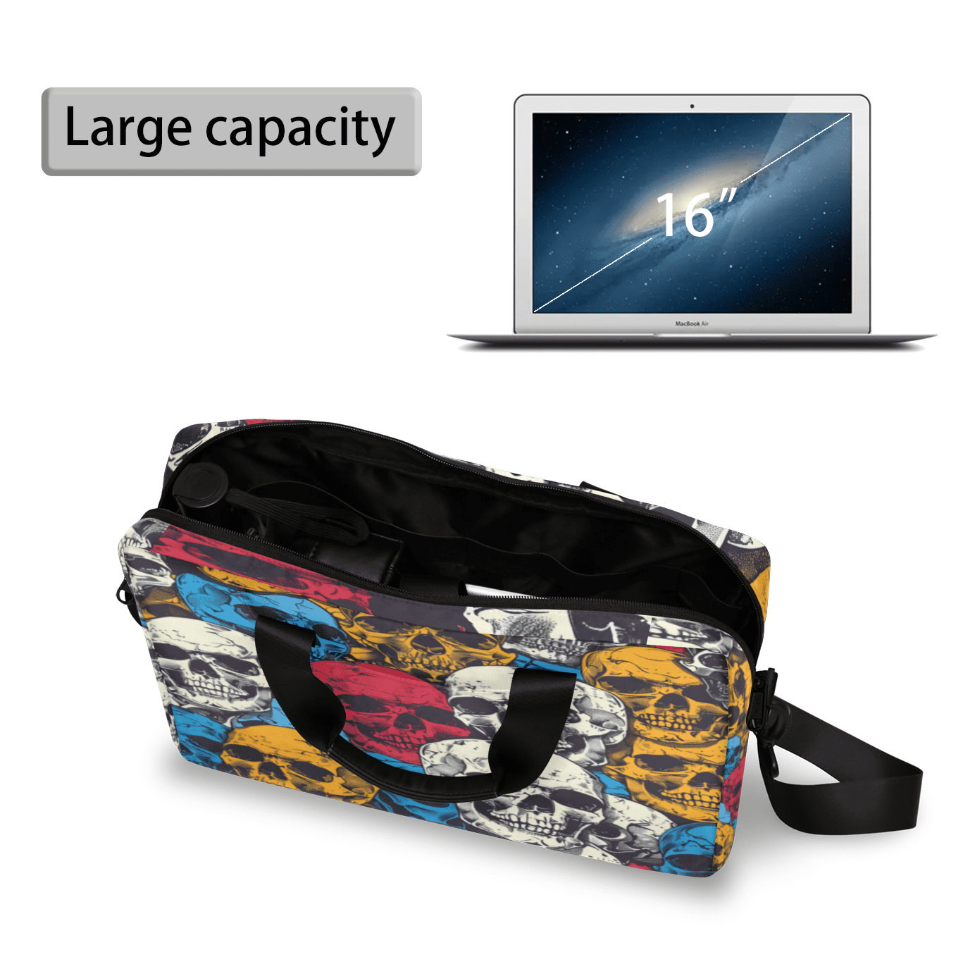 Herdesigns Skull Laptop Bag for Women Men, Computer Case Briefcase Messenger Bags, 15-15.6 inch Laptop Sleeve Shoulder Bag
