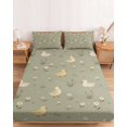 thumbnail image 2 of Full Size Fitted Sheet Set - Cute Duck Daisy 3 Piece Bedding Sets 16" Deep Pocket Fitted Sheet with 2 Pillowcases, Summer Spring Floral Sage Green Brushed Microfiber Hotel Luxury Bed Sheets, 2 of 9