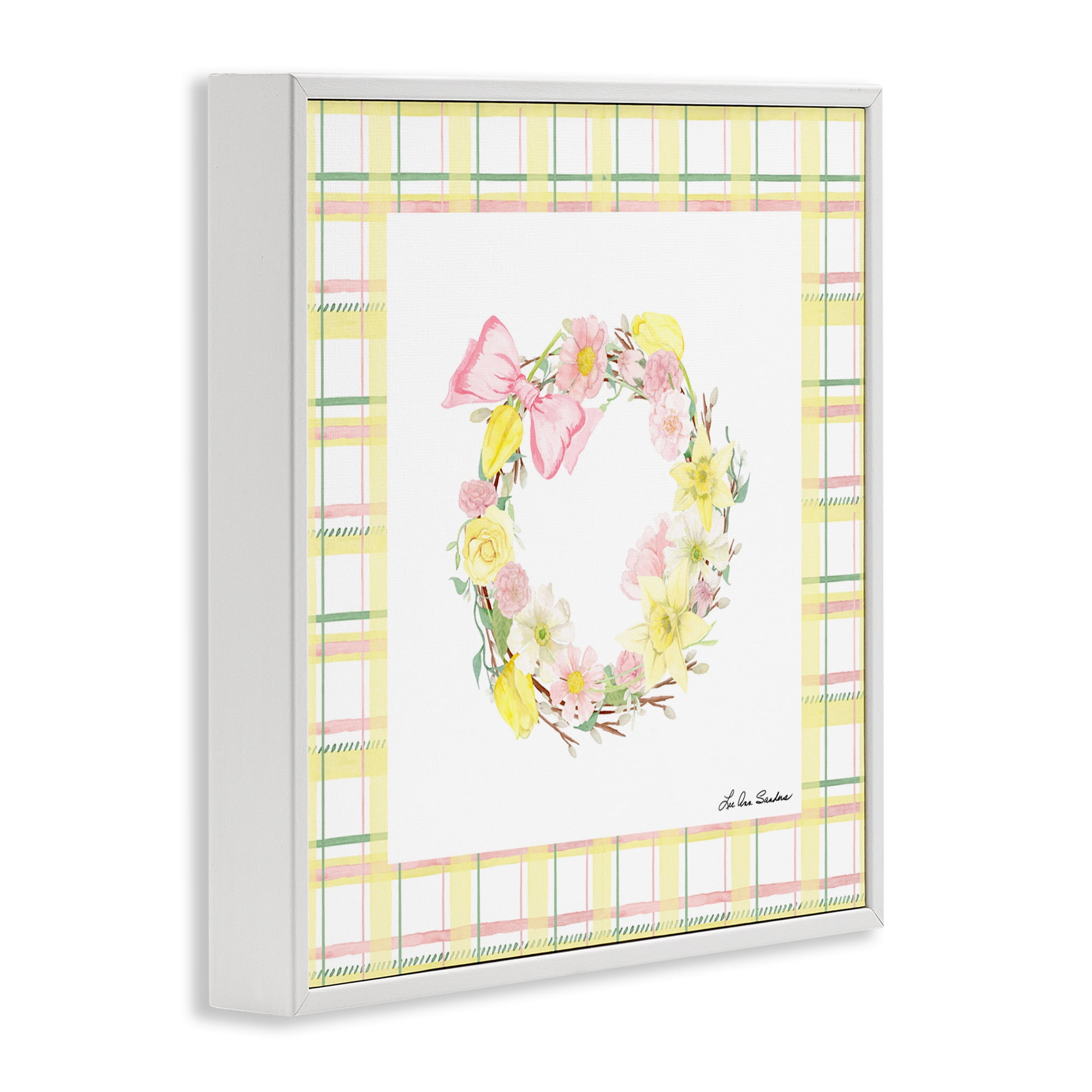 Wreath in Spring Pastels White Framed Giclee Art, design by Lee Ann Sanders