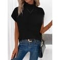 thumbnail image 5 of Women's Mock Neck Top Short Sleeve Knit Pullover Loose Fit for Daily Wear, 5 of 6
