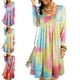 thumbnail image 3 of Vestido Tie Dye Mujer Suelto Casual Poliéster Cuello Redondo Manga Larga Ropa De Otoño Amarillo M, 3 of 5