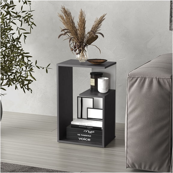 JERFIT 3 Tier End Table, 25 Inch Narrow Sofa Side Table with Open Shelves, Small Space Nightstand for Bedroom, Living Room, Multicolor Finish