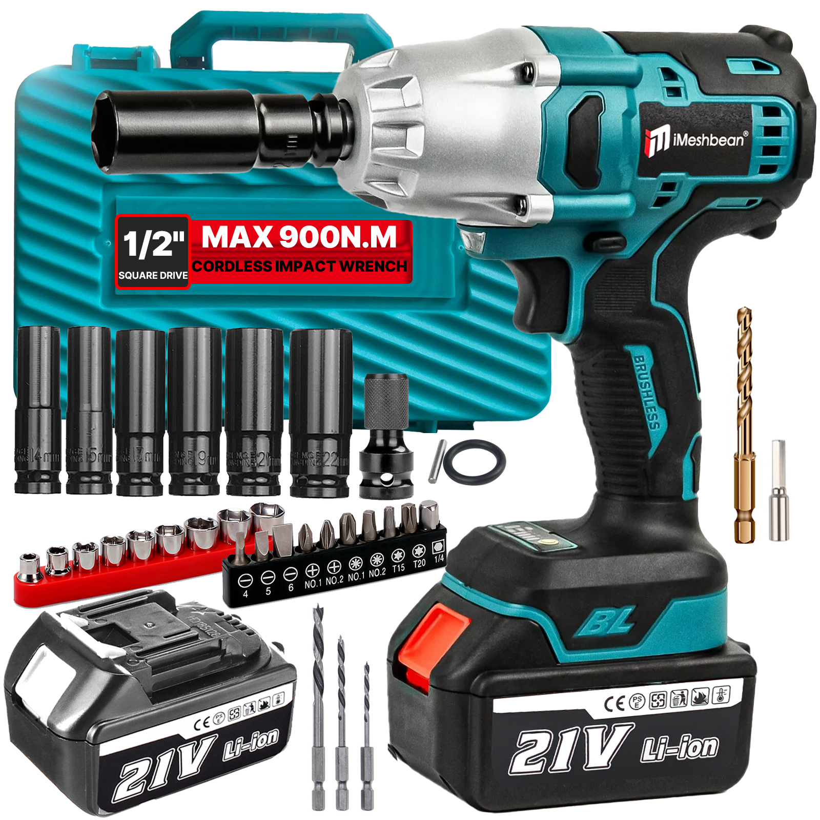 iMesheban 3/8" Brushless Electric Cordless Ratchet & 1/2" High Torque Drill Impact Wrench Impact Power Tool