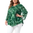 thumbnail image 6 of GRACE & GRANDEUR Women's Plus Size V Neck Mesh Blouse Flowy Double Layer 3/4 Sleeve Tunic Top 4X Green, 6 of 8