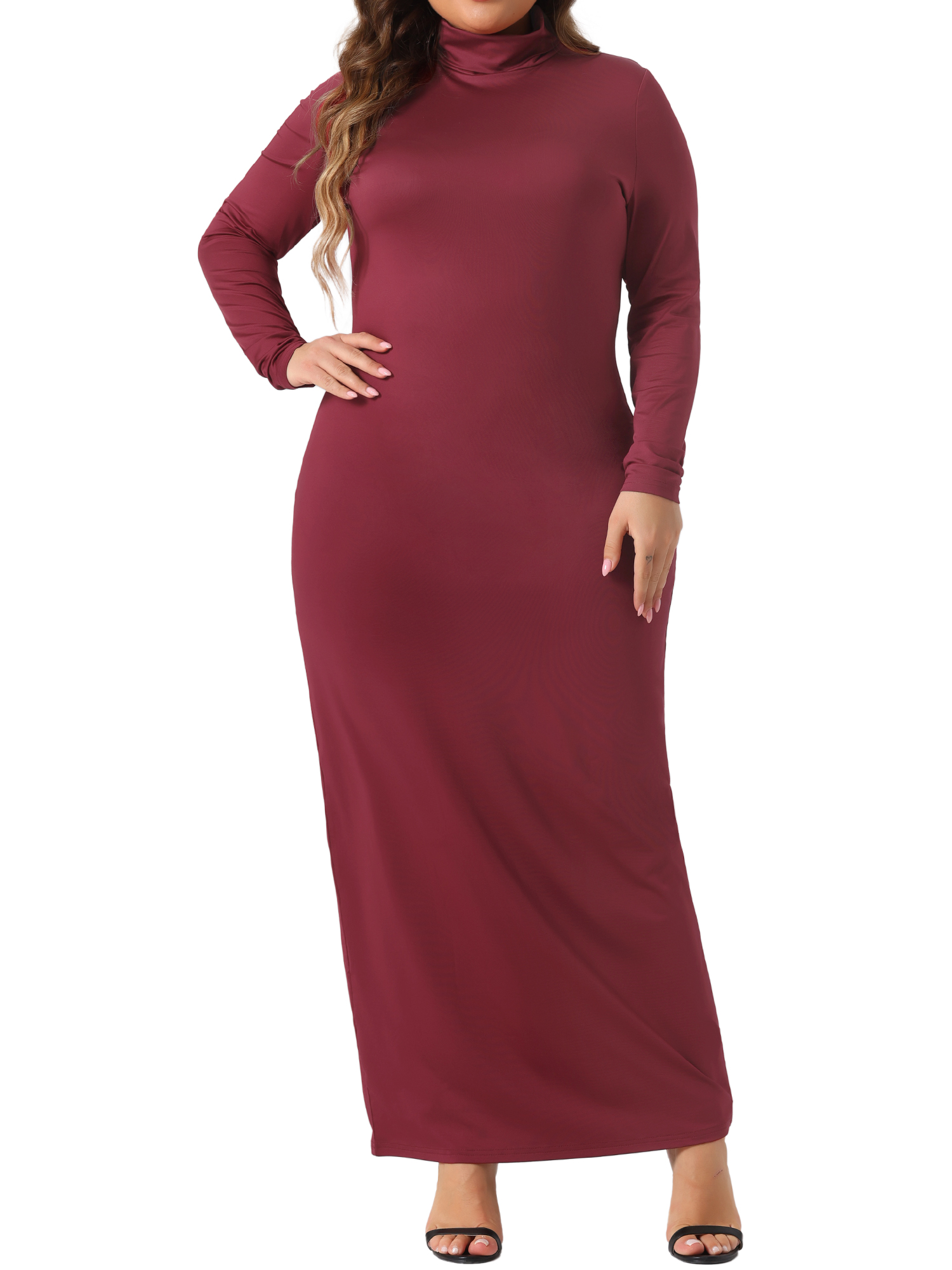 DARING DIVA Plus Size Women's Turtleneck Long Sleeve Bodycon Dress 2X Burgundy