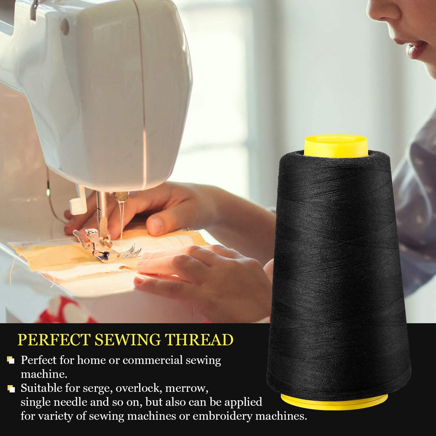 6 Rolls 3000 Yard Each Serger Thread Polyester Cones Spool Thread for Sewing Serger Overlock Quilting Sewing Machine (Black, White, Beige, Grey, Dark Grey, Coffee)