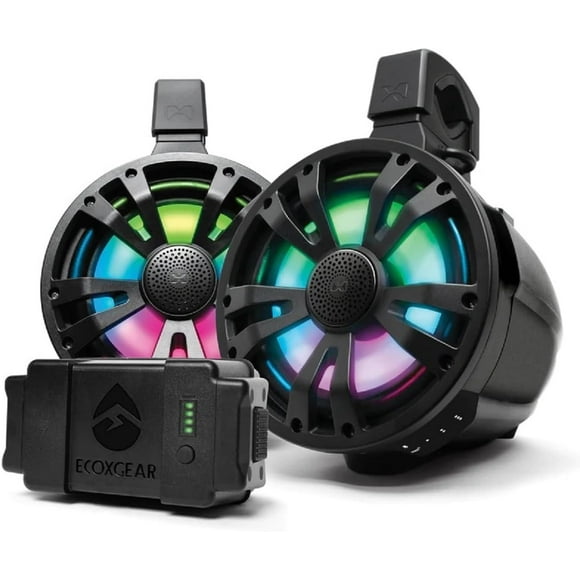 TB8 ExtremeTower Powersports Marine Waterproof Sealed 8-inch 2-Way – 1 Battery-Powered Bluetooth Amplified Speaker + 1 Passive Speaker – Black
