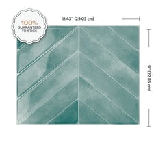 Smart Tiles Peel and Stick Backsplash, 5 Adhesive Tiles, Chevron Blue/Green, 11.43"x9"