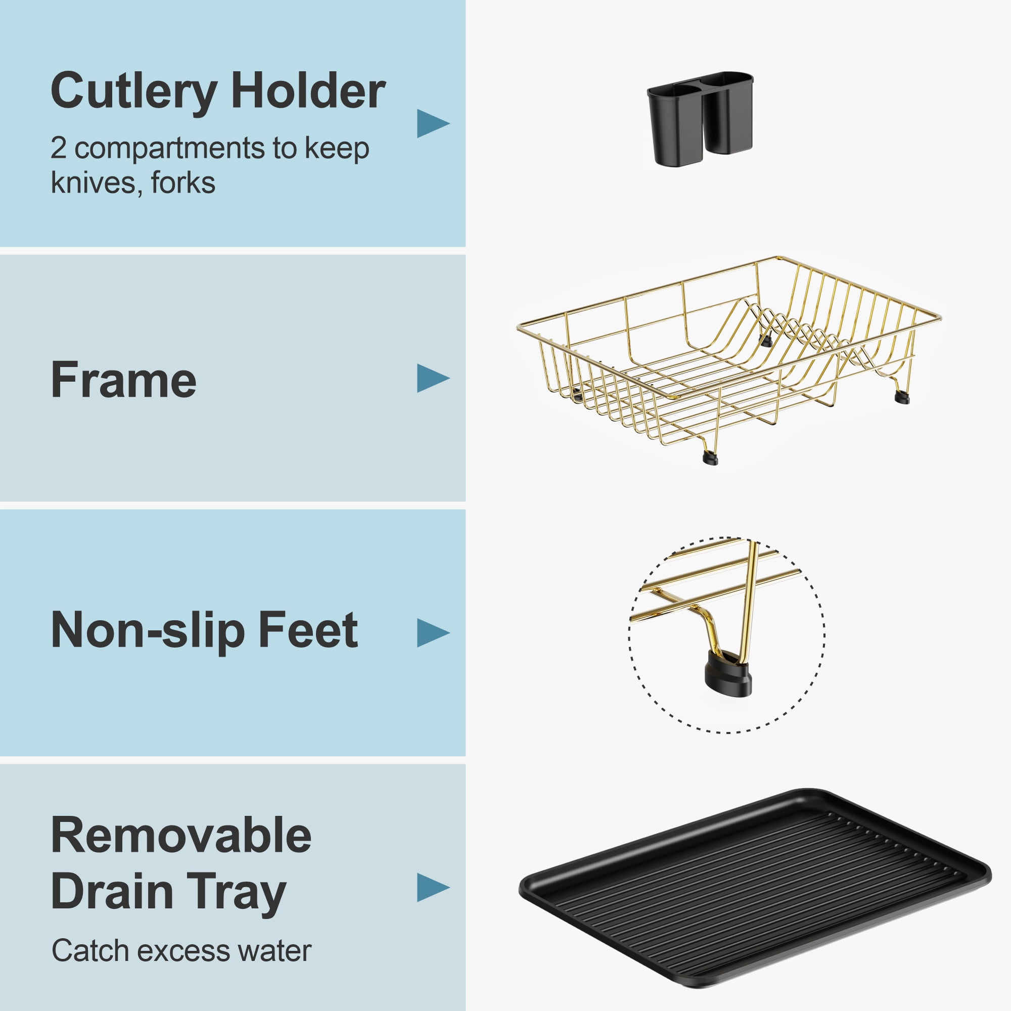 iSPECLE Dish Drying Rack - 3 Sizes Adjustable Large Dish Rack  (16.9'',18.7'',20.4'') - Over Sink Drying Rack with Cutlery Holder, in Sink  or on