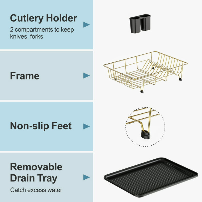 LIONONLY Dish Drying Rack with Drainboard, Stainless Steel Dish Rack for  Kitchen Counter,Detachable Dish Drainer Organizer Shelf with Utensil Holder  Set (Black) - Yahoo Shopping