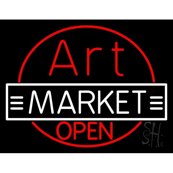 Art Market Open LED Neon Sign 24 x 31 - inches, Clear Edge Cut Acrylic Backing, with Dimmer - Bright and Premium built indoor LED Neon Sign for art gallery, and exhibition.
