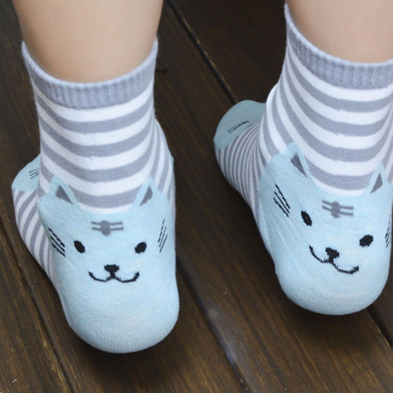 3D Animals Striped Cartoon Socks Women Cat Kitty Footprints Cotton Socks Floor