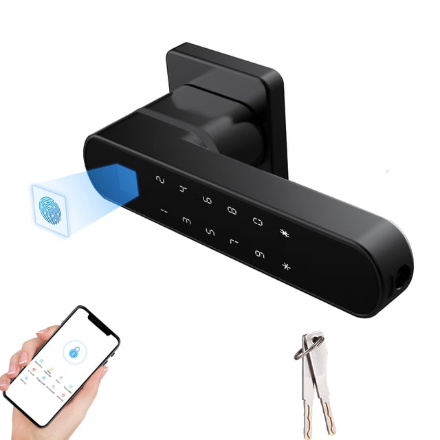 Porte Intelligente à Empreintes Digitales Lock avec Poignée 4 en 1 Entrée Sans Clé Tuya Application Clé Codes d'Identification Poignée de Porte Électronique Intelligente Bouton de Porte pour Porte d'Entrée Chambre Appartement Hôtel