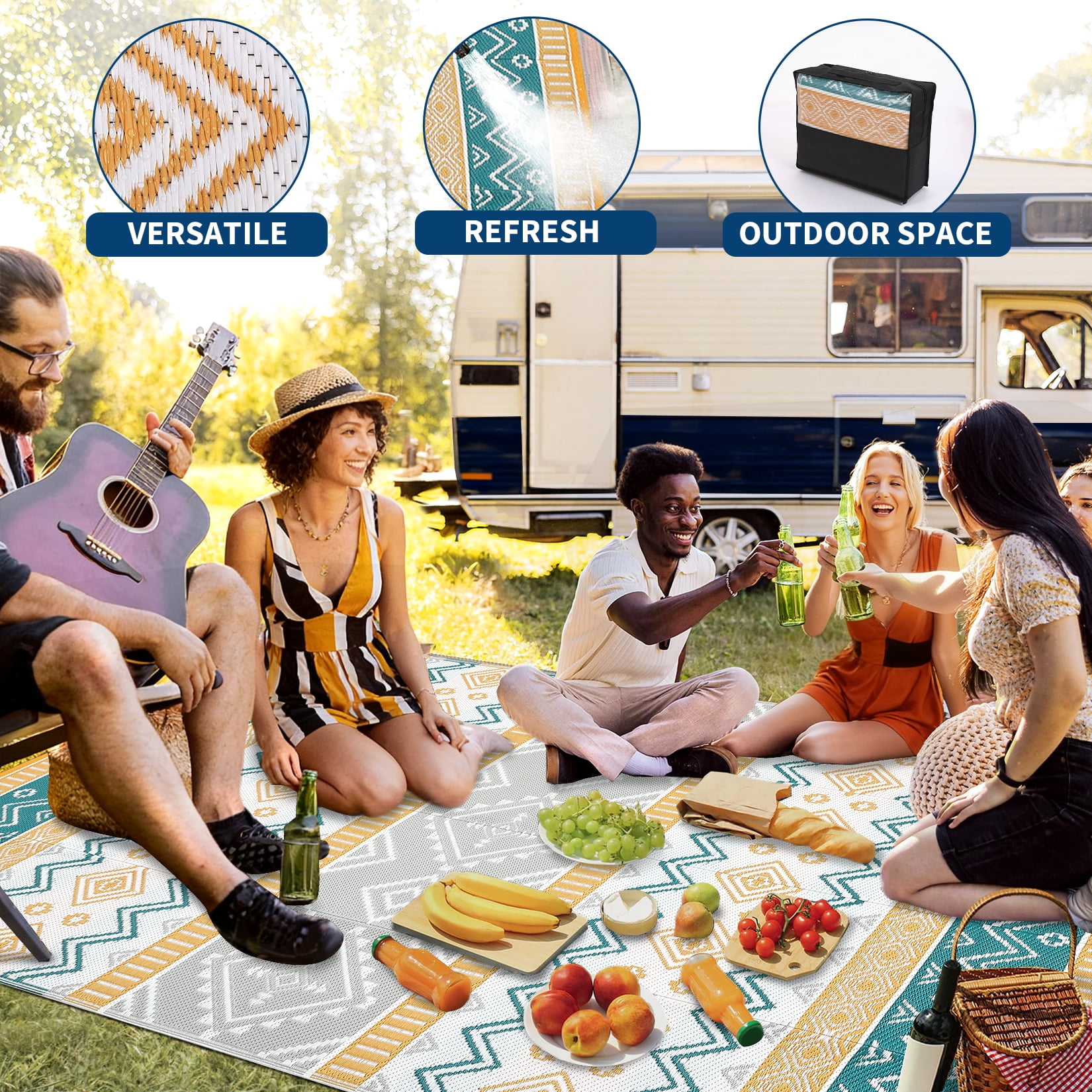 Garvee Outdoor Area Rug 9'x18' Waterproof Outdoor Carpet, Boho Plastic Straw Rug RV Mat for Picnic, Deck, Balcony, Beach, Patio, Multicolor