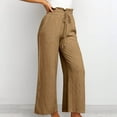 thumbnail image 4 of Wycnly Womens Palazzo Pants Linen Long Pants for Women Casual Solid Drawstring Elastic Waist Plus Size Wide Leg Palazzo Pants Cotton Linen Comfy Trousers with Pocket Fall, 4 of 6