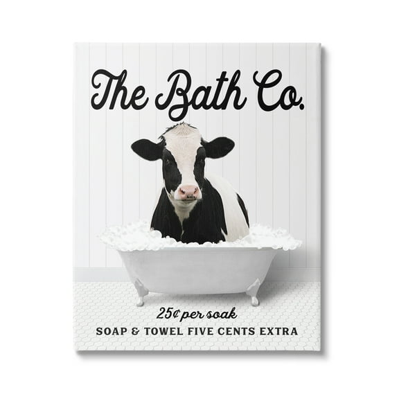 Stupell Industries Bubble Bathtub Cow Animals & Insects Painting Gallery Wrapped Canvas Print Wall Art, 16 x 20