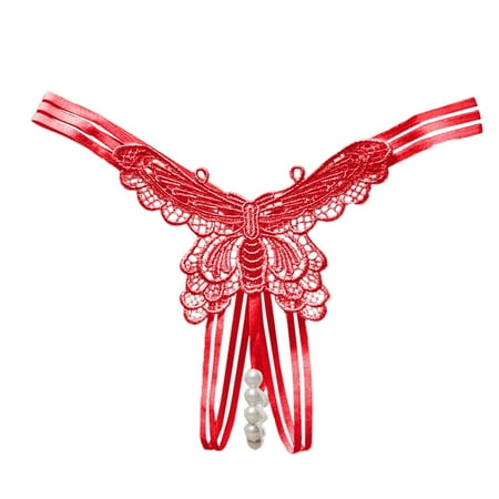 Women Sexy Thongs Red String Thong Pearl Panty G String Thongs for Women One Size