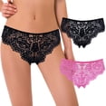 thumbnail image 2 of Curve Muse Women's Pack Of 2 Comfort Lace Tanga Hipster Boyshorts Panties-Pack A-Hot Pink,Black-S/5, 2 of 6