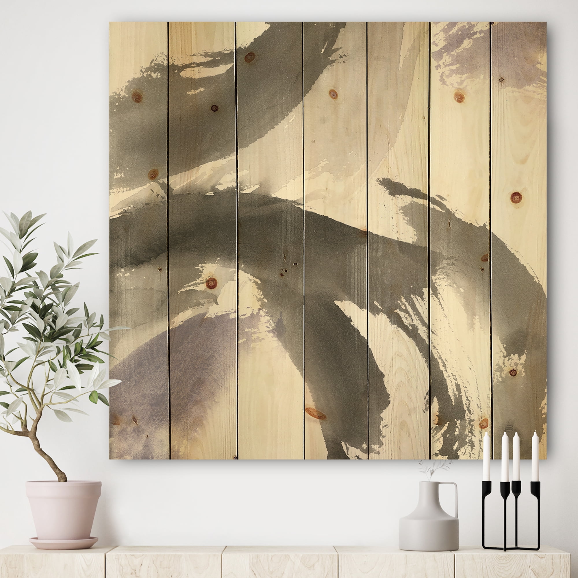 Designart 'minimal geometric Gesture III' Transitional Print on Natural Pine Wood