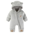 thumbnail image 2 of Baby Snowsuit Fleece Romper, Thicken Bear Hooded Jumpsuit For Toddler Girls Boys Infant Outfit Gray 0-3 Months, 2 of 4