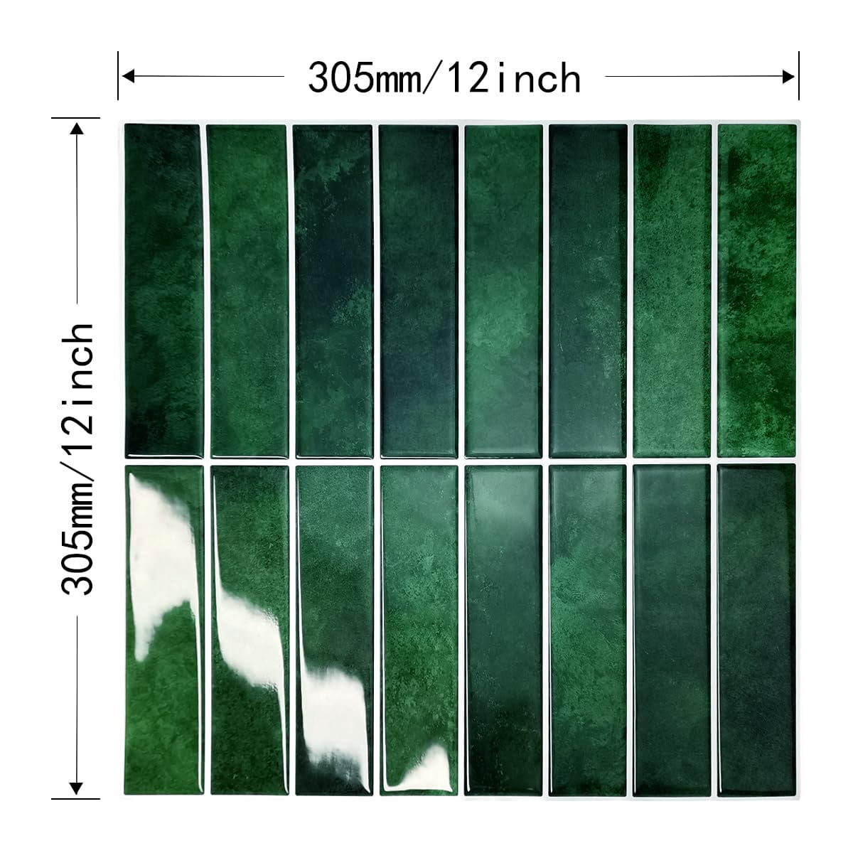 10 Sheets 12" X12inch Green 3d Vinyl Backsplash Tiles  Self-adhesive Peel And Stick Wall Tile Stickers On Subway For Kitchen Bathroom