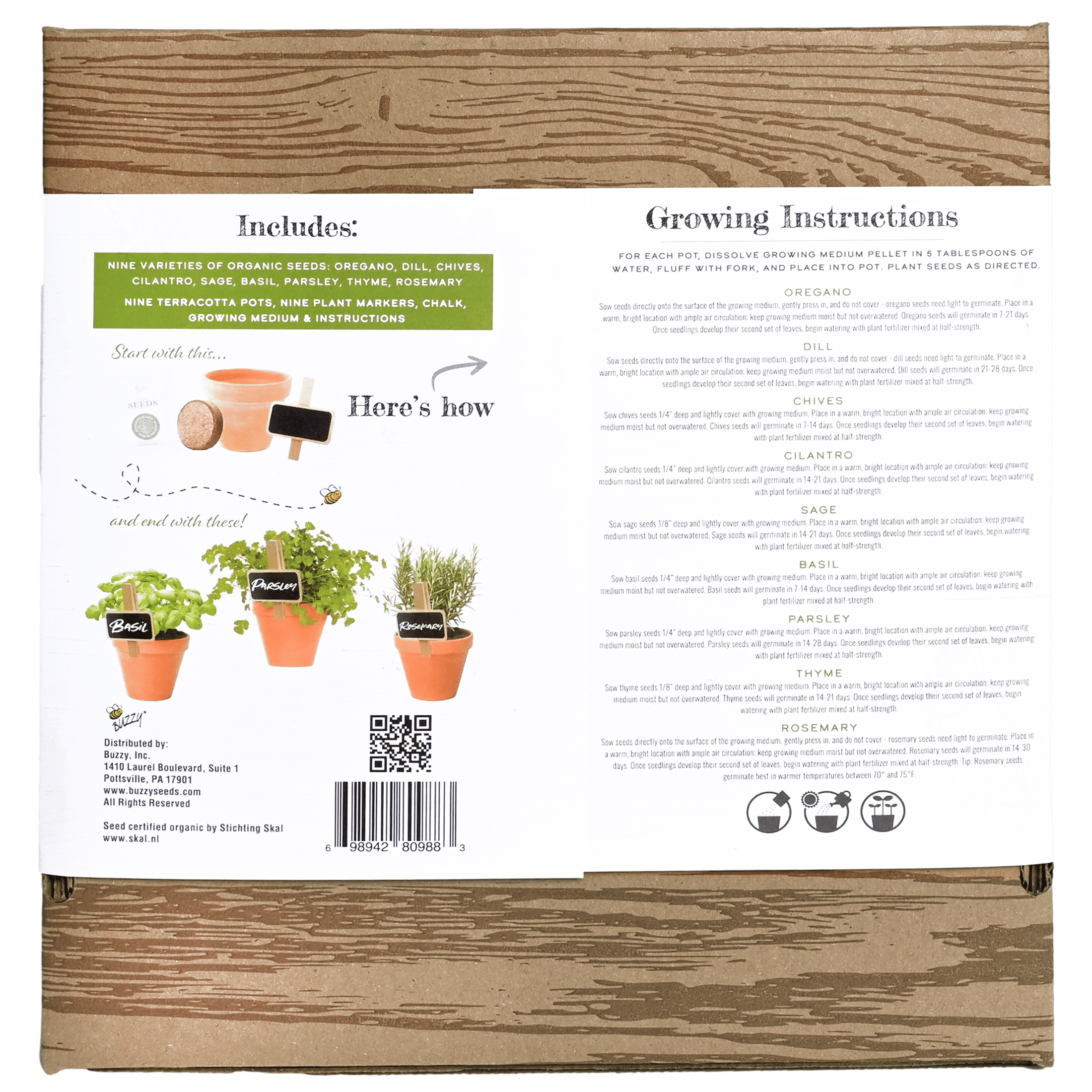 Buzzy Seeds Organic Indoor Herb Garden Starter Kit 9 Varieties