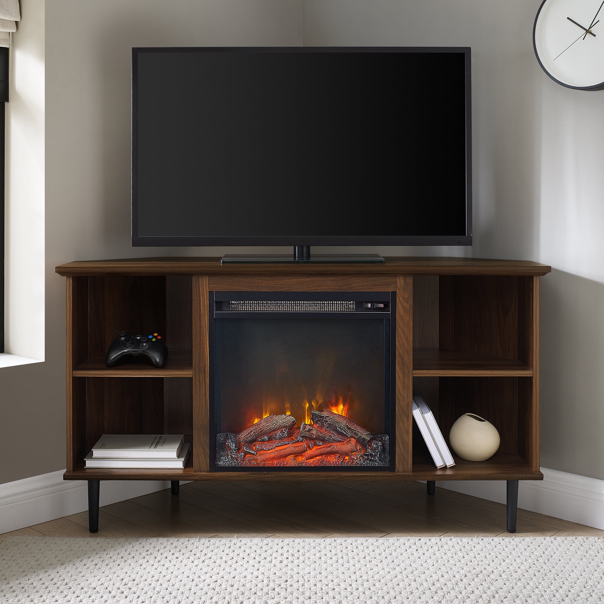 Manor Park Corner Fireplace TV Stand for TVs up to 55", Dark Walnut
