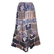Mogul Womens Long Skirt Patchwork Peasant Vintage Blue Maxi Skirts