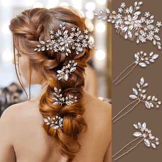 ZYHH Gold Leaf Wedding Hair Pins | 4-Piece Crystal Pearl  display picture 1