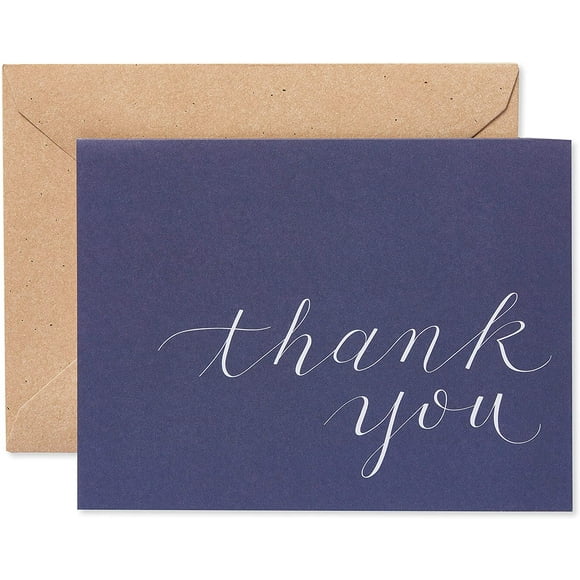 American Greetings Cartes de Remerciement Bleu Marine avec des Enveloppes de Style Kraft Brun (50-Temps)