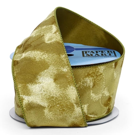 VoaLuxeCo Brushed Velvet Wired Ribbon Roll Spring Moss 2.5" x 10 Yards