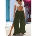 thumbnail image 4 of Womens Wide Leg Split Skirt Pants Boho Loose Palazzo with Elastic Waist Vacation Pants Green L, 4 of 8
