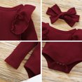 thumbnail image 5 of 3 Pack Baby Clothes Set 3-24 Months Infant Toddler Girls Ribbed Ruffle Romper Floral Print Long Pants Headband Outfits Sets,Wine Red,12-18 Months, 5 of 6
