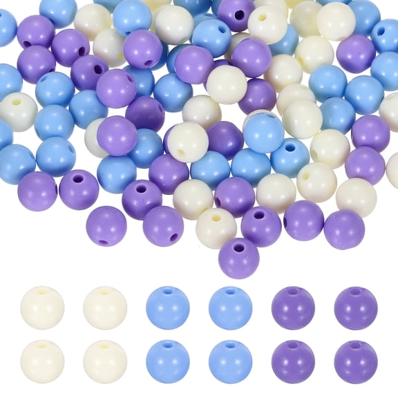 Uxcell 8mm Acrylic Round Beads, 500Pcs Bubble Loose Smooth Spacer Beads Colorful with Hole Bulk for DIY Craft Jewelry Making Necklace Bracelet Earring, Blue Purple White