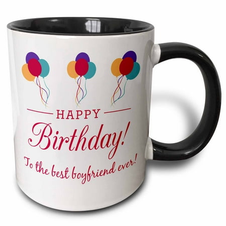 3dRose Happy Birthday - Best Boyfriend ever - Two Tone Black Mug, (Best Birthday For Boyfriend)