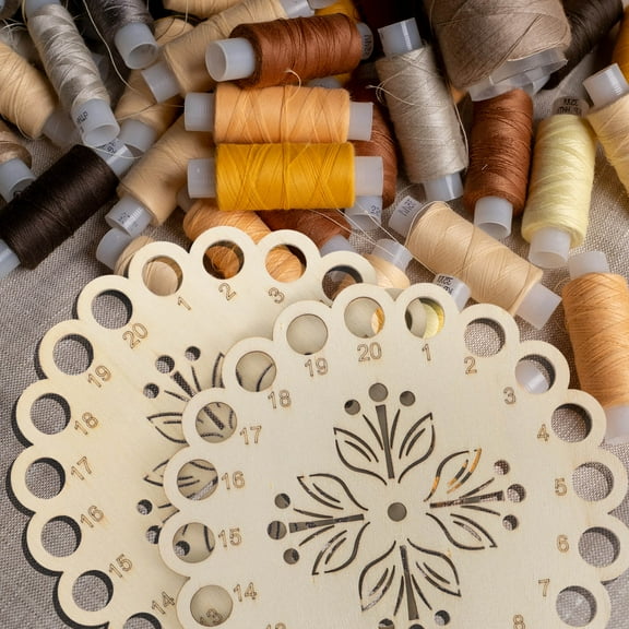 Worgeous  2 Pcs Wooden Embroidery Thread Organizer Sewing Basket Cotton