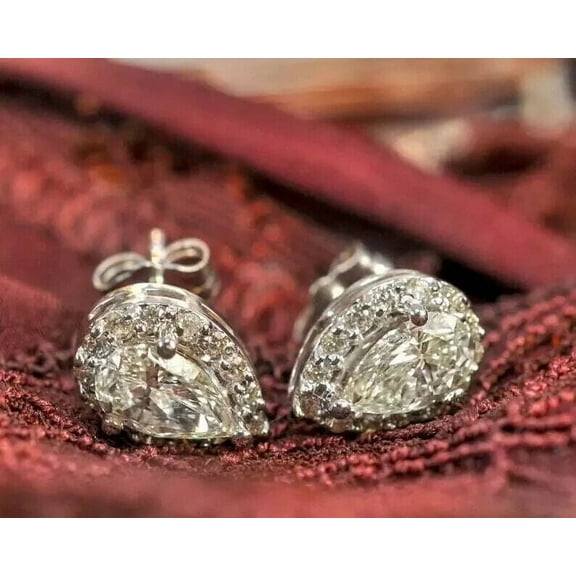 2Ct Pear Cut Lab-Created Diamond Stud Women Earrings 14K White Gold Plated