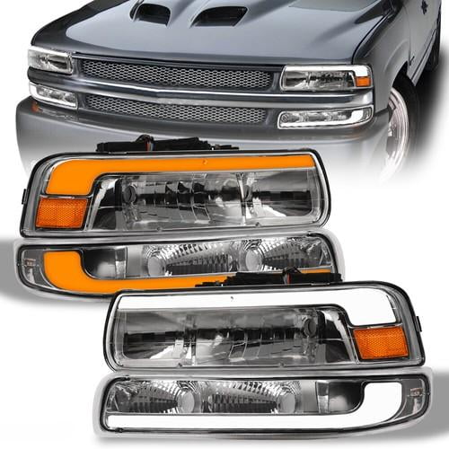 Switchback Sequential For 1999-2002 Silverado Chrome Headlights Bumper w/LED Bar
