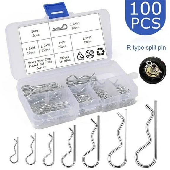 Galvanized Steel R-Type Cotter Pins Set 100Pcs 6 Sizes For Automotive Machinery Bolts Fastening Locking Split Pin Tractor Clip Silver