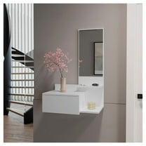 Floating Hallway Cabinet Lowell - White Entryway Cabinet with Mirror & Drawer - Living Room Furniture