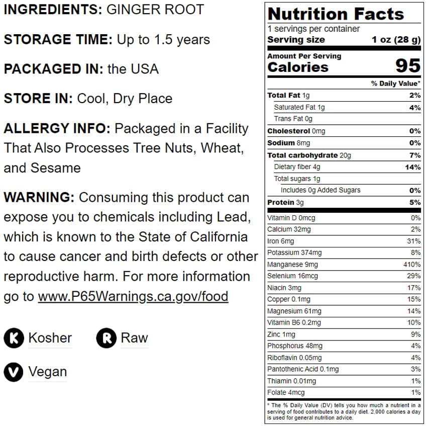 Ginger Root Powder, 0.5 Pounds - Raw, Vegan, Kosher - by Food to Live