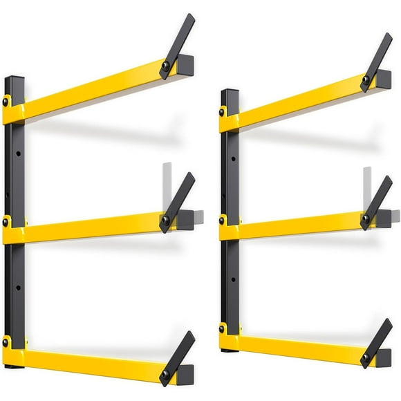 Lumber Storage Rack Folding Wood Storage Racks WallMounted Metal Racks for Storage with Level Heavy Duty Garage Wood Organizer for Woodworking Shop Indoor & Outdoor Use pairs Yellow