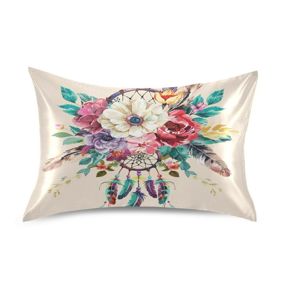 JSTEL Dreamcatcher Flowers Floral Satin Pillowcase Standard Size Pillow Cases Envelope Closure Bed Pillow Cover, 20 x 26 inch